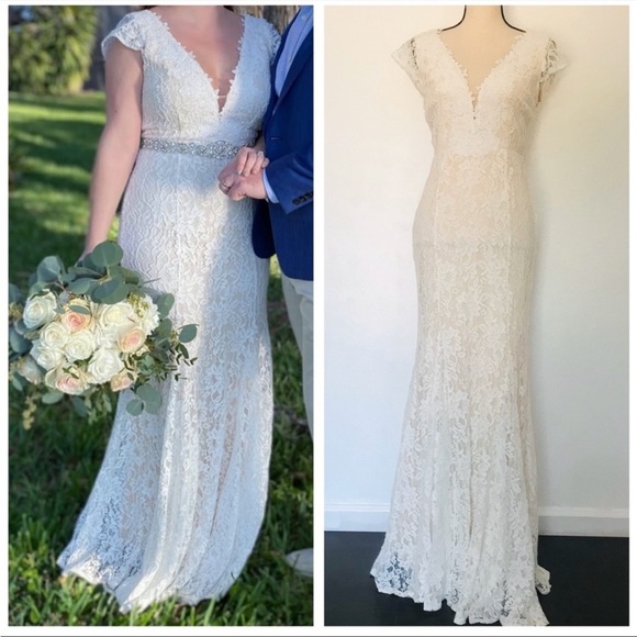 Lulus Icing on the Cake White Lace Maxi / Wedding Dress With Mermaid Flare - Picture 8 of 8